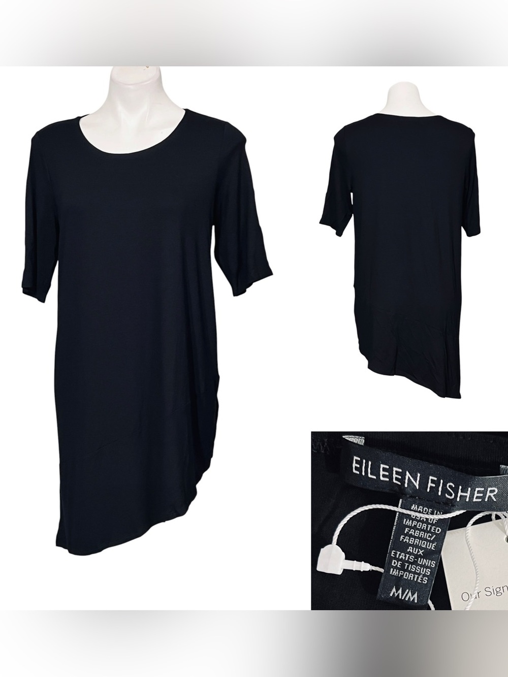 Eileen Fisher mock neck top M Asymmetric Tunic short sleeve casual office fall